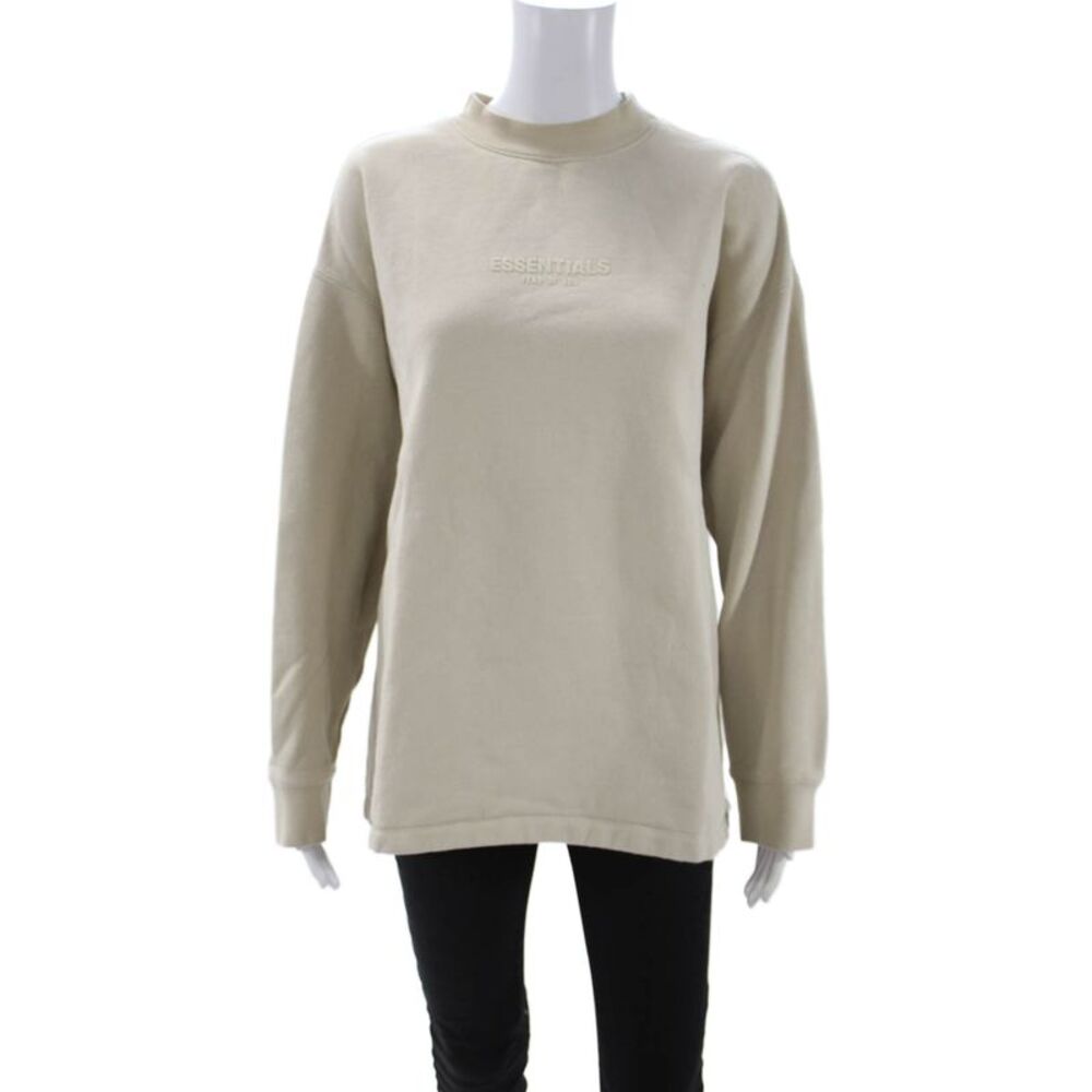 Essentials Unisex Pullover Sweatshirt Beige Cotton Crewneck Size XS